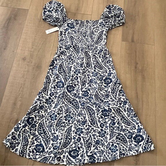 Miami of Francesca’s Square Neck Midi Dress Small Blue Front Slit Quiet Luxury - Picture 6 of 13